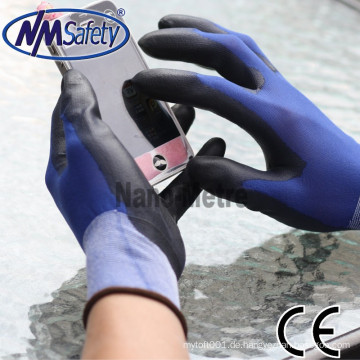 NMSAFETY 18g Polyurethan Handschuh mit Handschuhen aus schwarzem Nylon